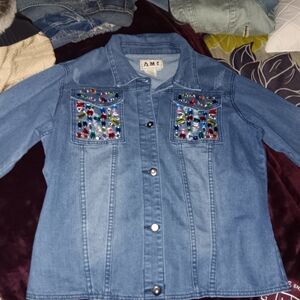 A.M.S Blue Jean Jacket with Colorful Embellishments